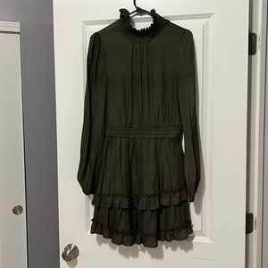 These three boutique army green turtle neck long sleeve dress